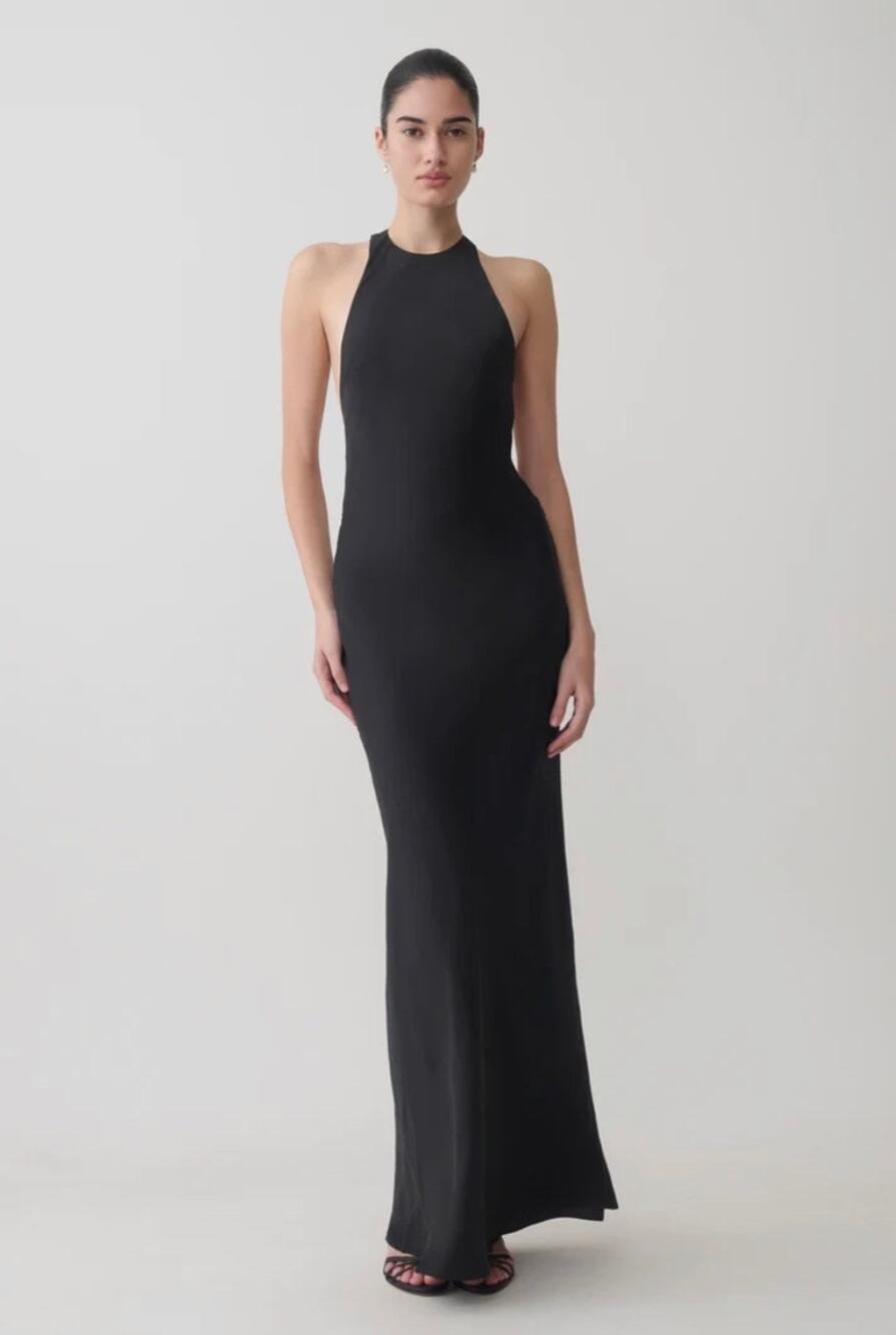 Meshki Rinna Satin Halter Maxi Dress - Black